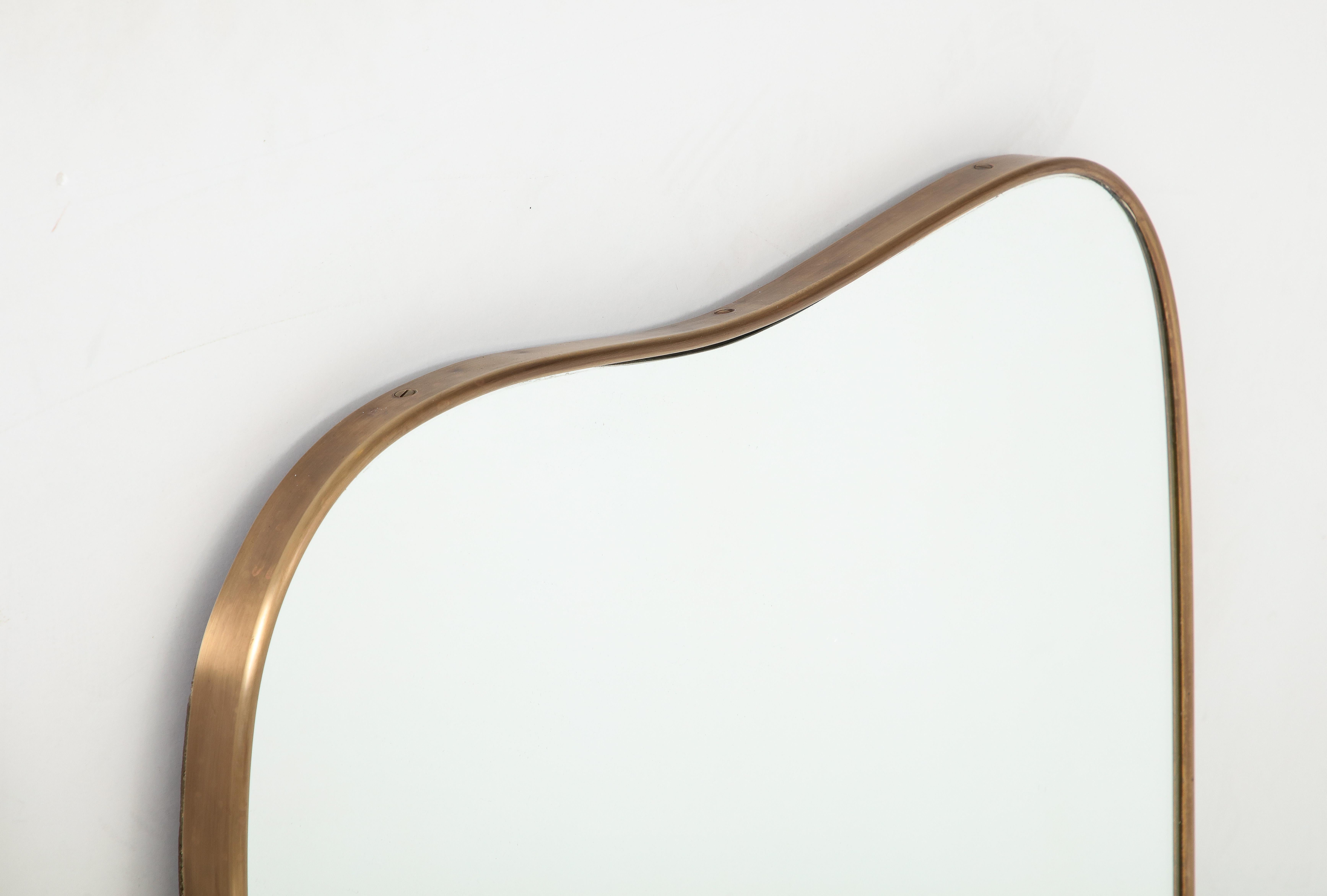 Mid-Century Modern 1950s Italian Large Modernist Shaped Brass Mirror