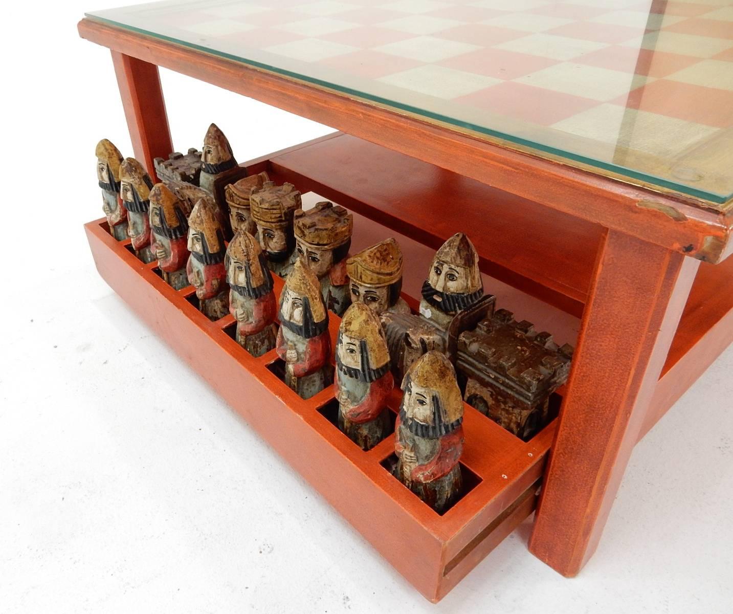 Gothic 1950s Italian Large Sculpture Chess Coffee Table