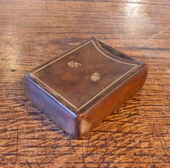 1950s Italian Leather Box with Sliding Case with Gold Shields and Border