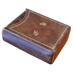 1950s Italian Leather Box with Sliding Case with Gold Shields and Border