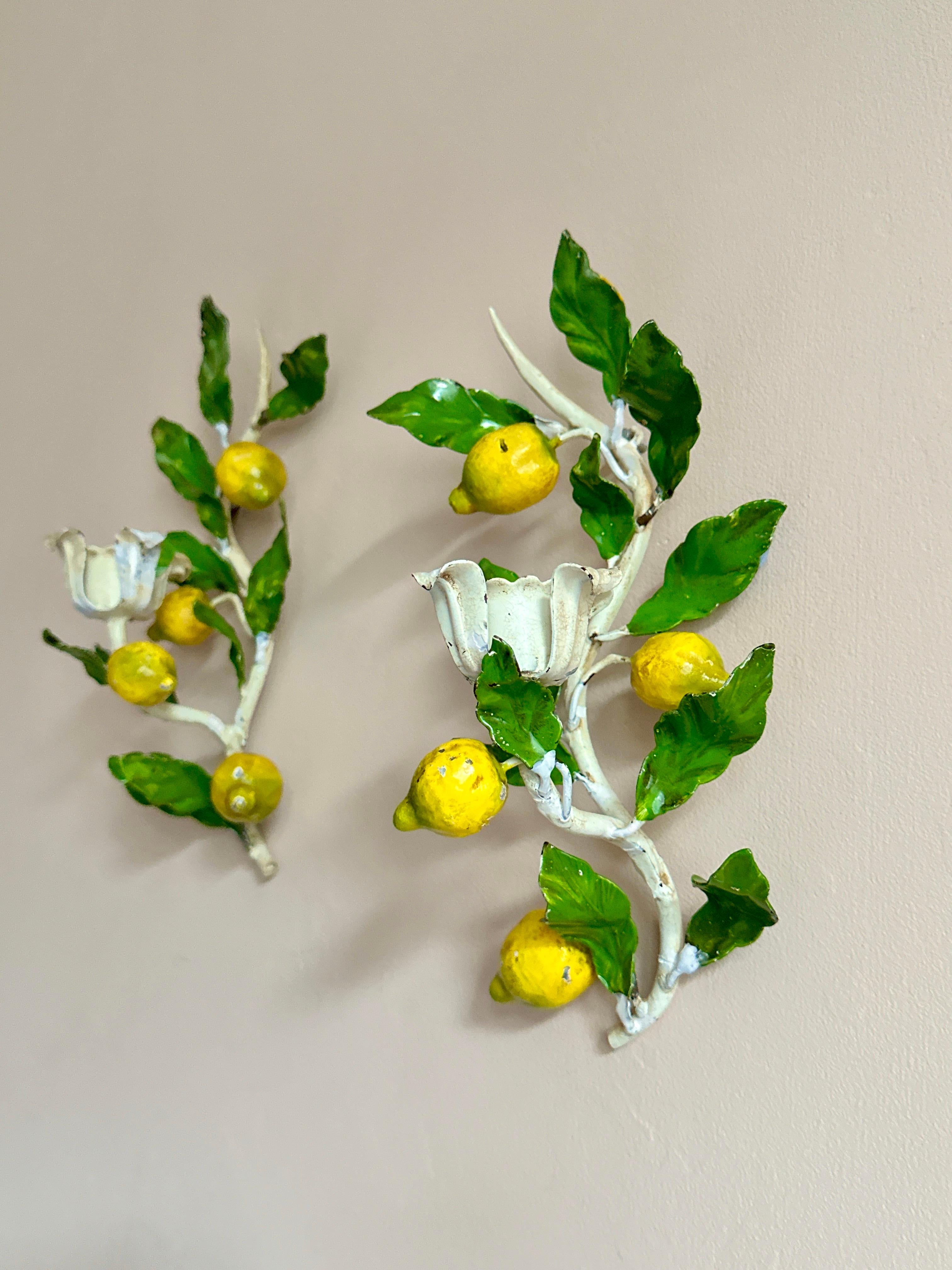 Romantic 1950s Italian Lemon Tole Candleholders