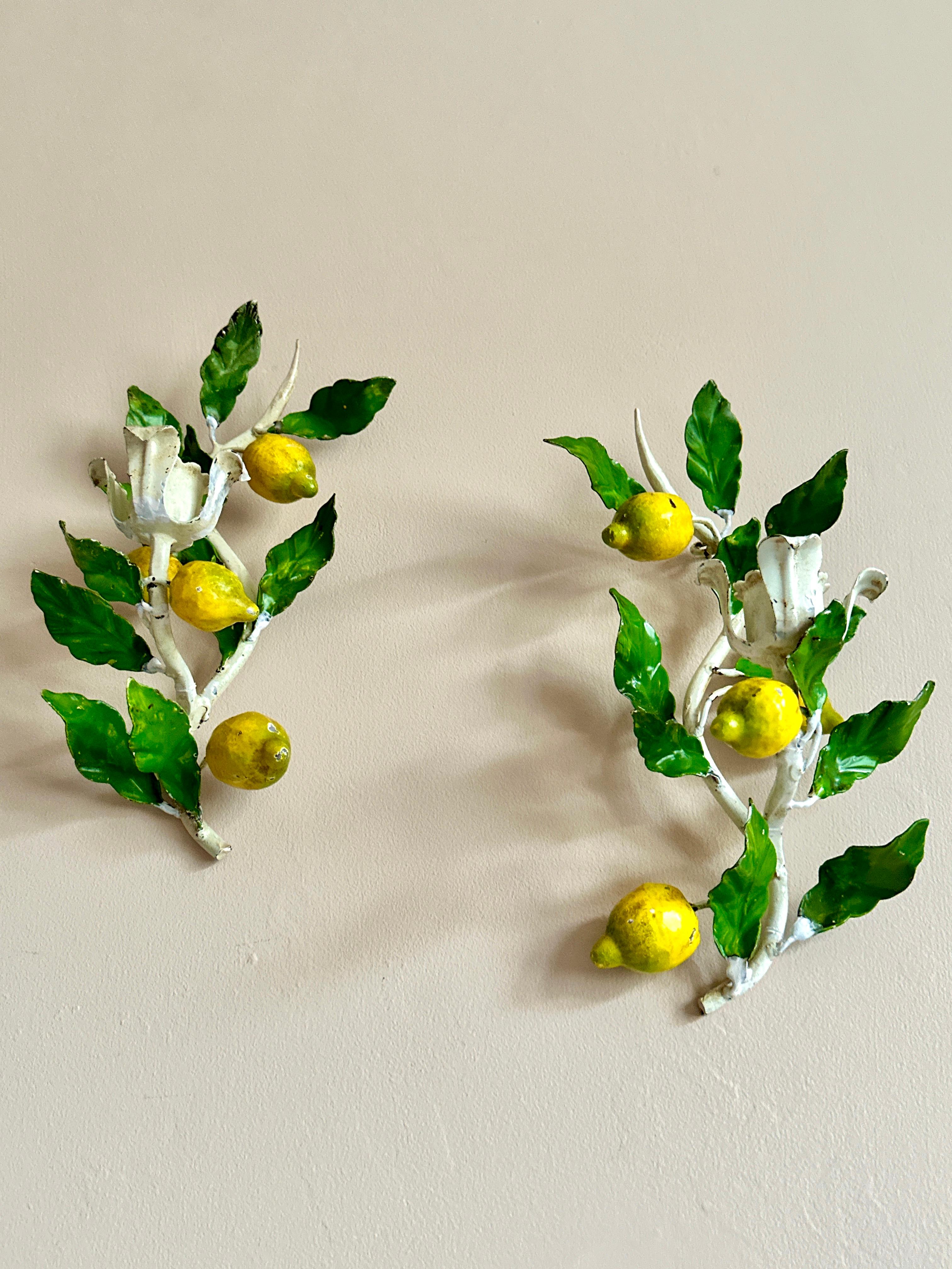 1950s Italian Lemon Tole Candleholders In Good Condition In London, GB