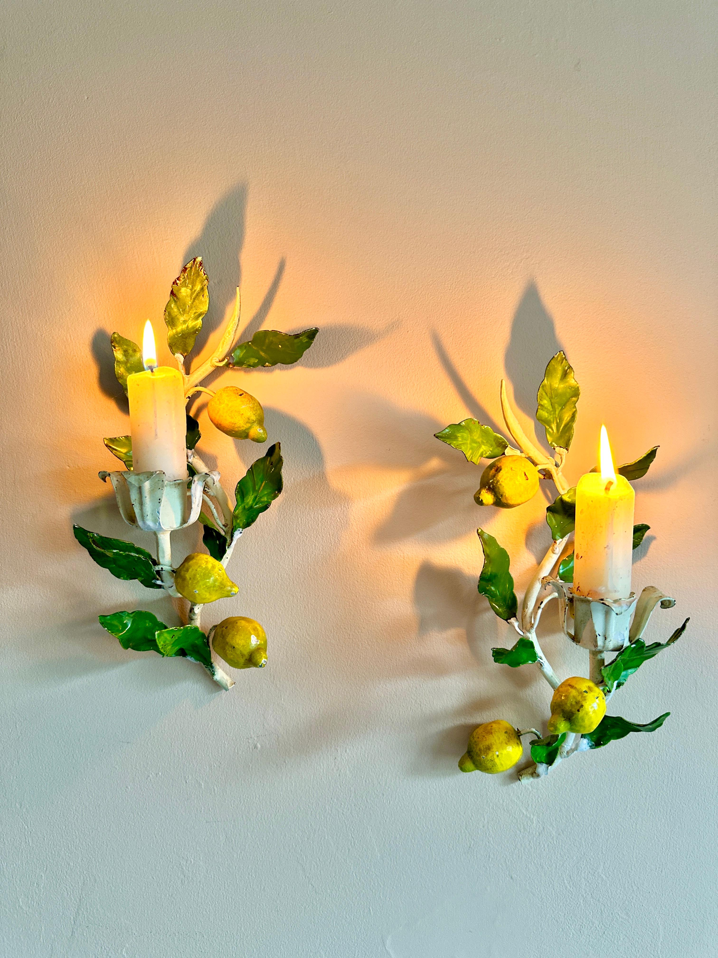 Mid-20th Century 1950s Italian Lemon Tole Candleholders