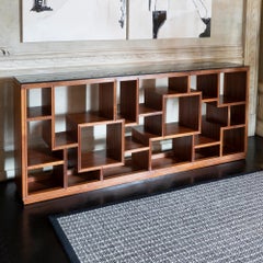 1950's Italian Library in Walnut and Smoky Grey Glass Top