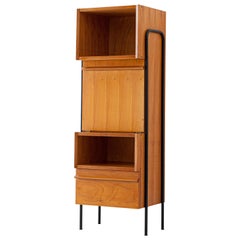 Retro 1950s Italian Light Wood and Iron Highboard Cabinet
