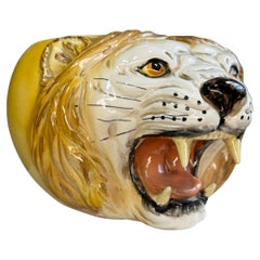 1950s Italian Lion Head Ceramic Planter