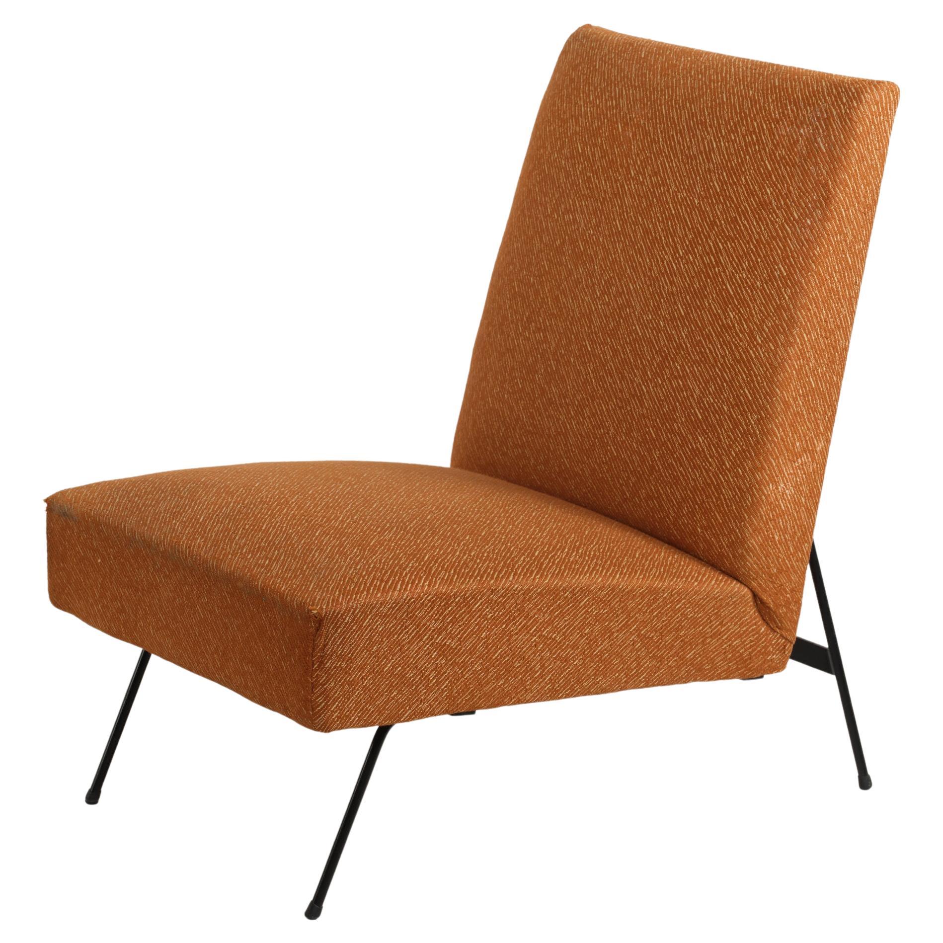 1950s Italian Lounge Chair with Original Upholstery and Black-Lacquered Metal