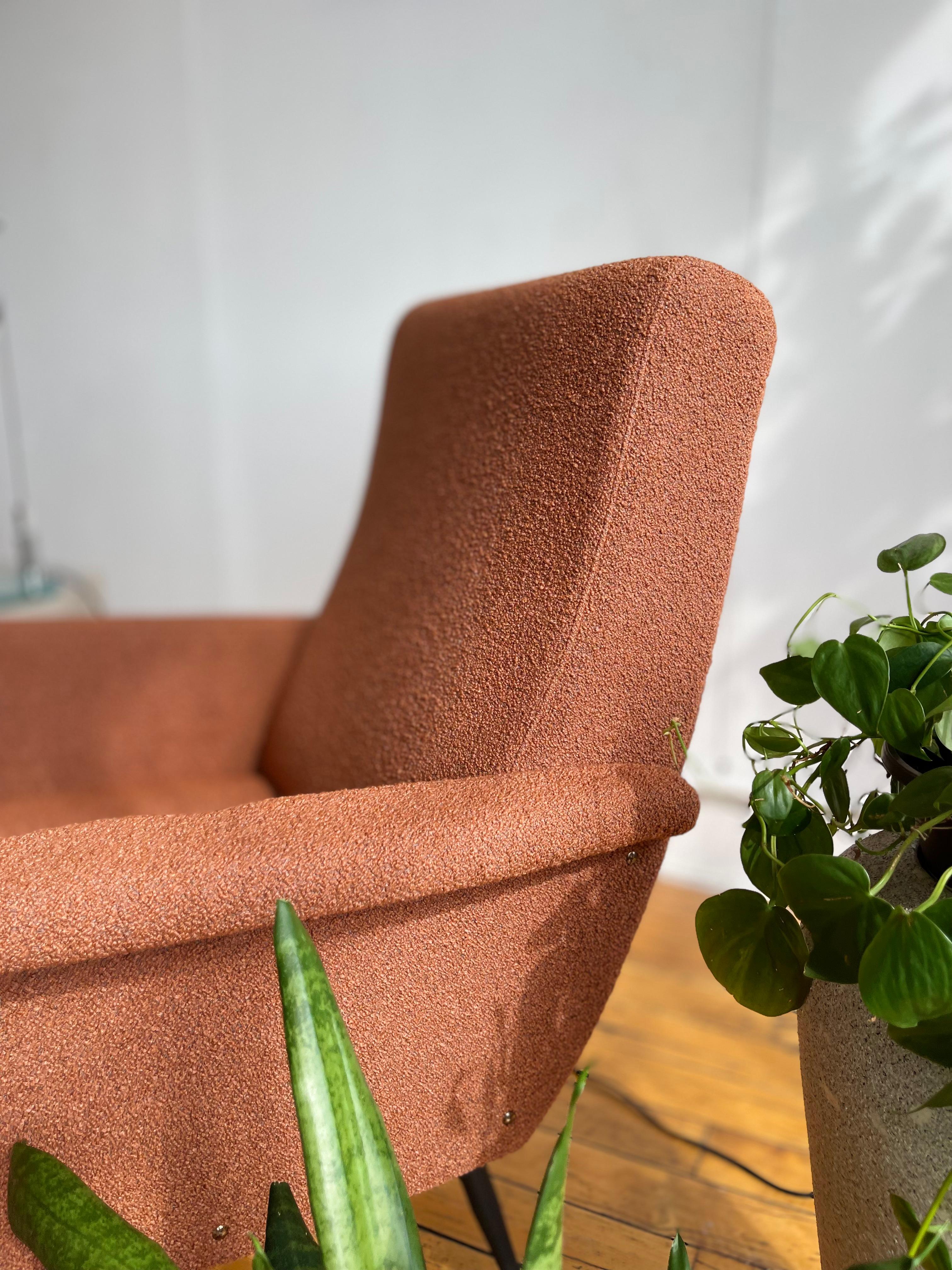 Brass 1950s, Italian Accent Chair Designed by Giuseppe Rossi Newly Upholstered Boucle