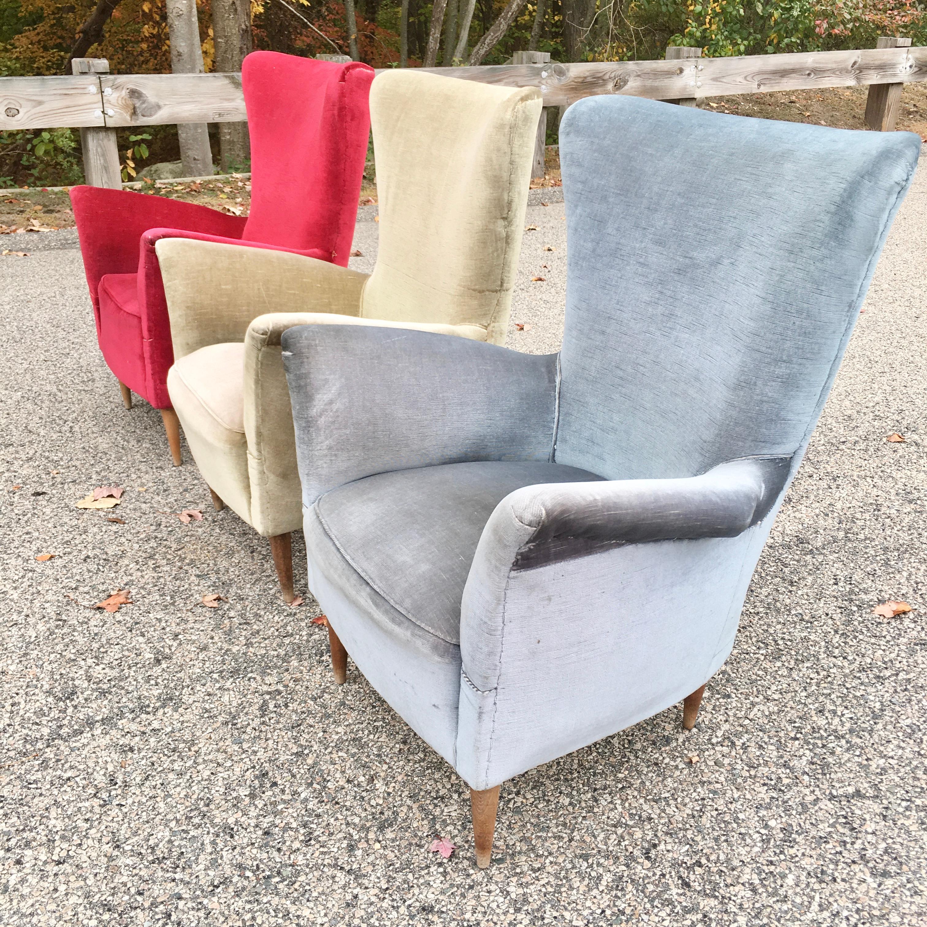 1950s Italian Lounge Chairs for Reupholstering In Fair Condition For Sale In Hanover, MA