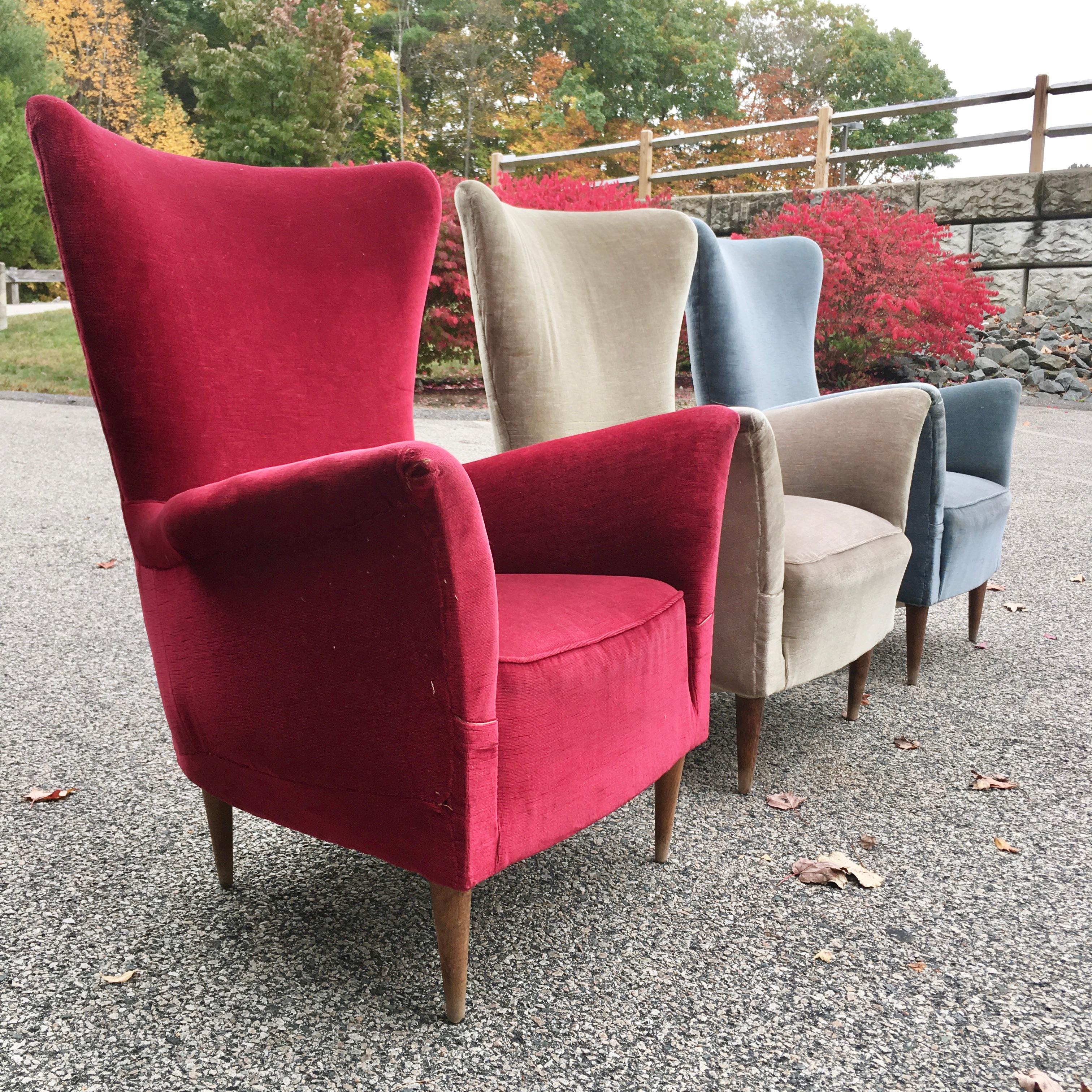 Fauteuils de salon italiens des années 1950 à retapisser État moyen à Hanover, MA
