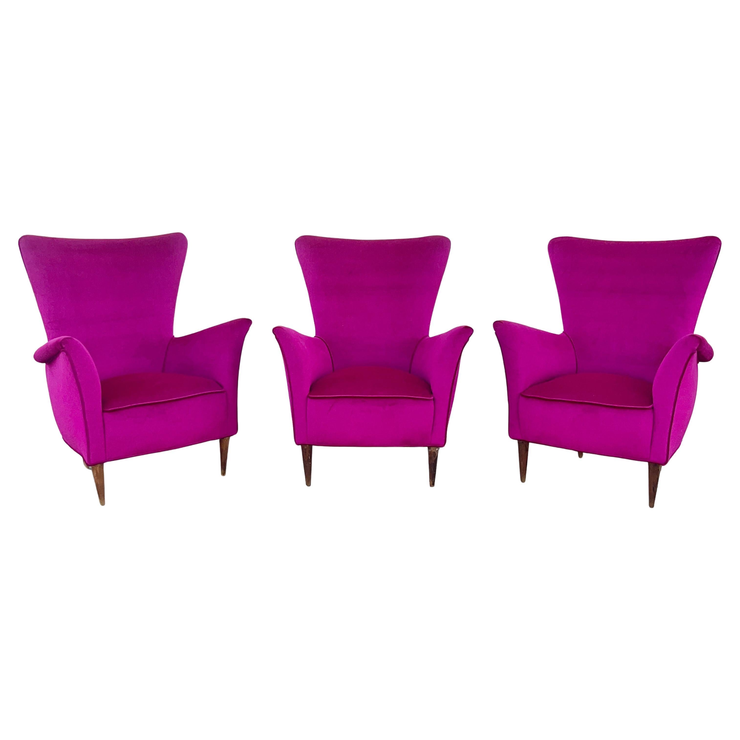 Sedie da salotto italiane degli anni '50 in velluto Fuschia