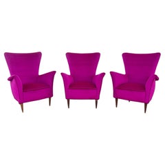 Sedie da salotto italiane degli anni '50 in velluto Fuschia