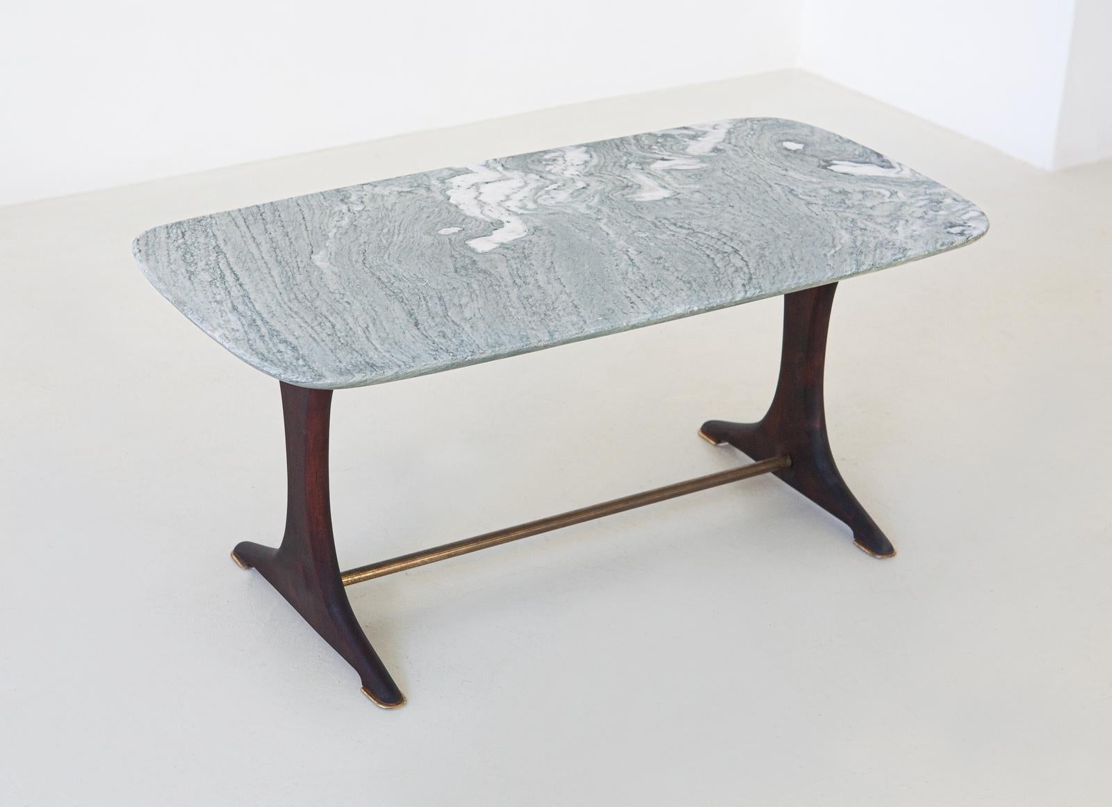 1950s Italian Low Coffee Table with Marble Top In Good Condition In Rome, IT