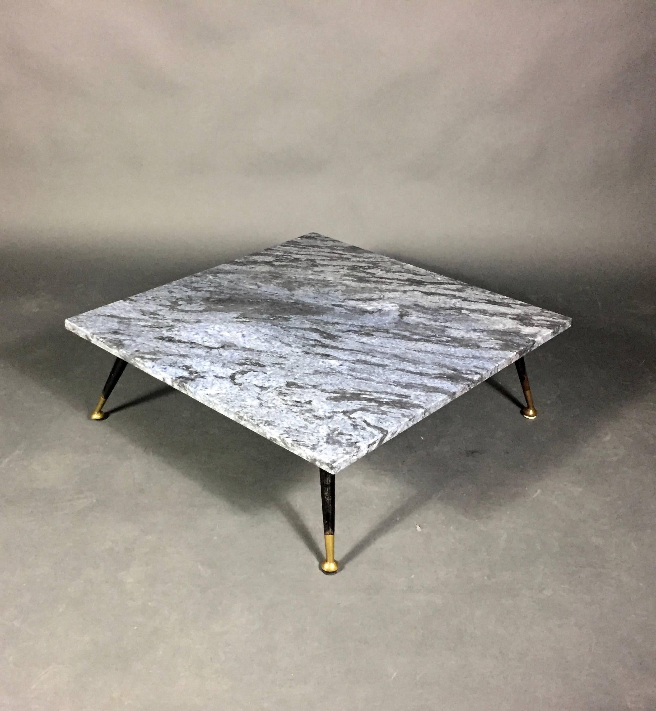 1950s Italian Low Marble Coffee Table, Metal and Brass Legs 2