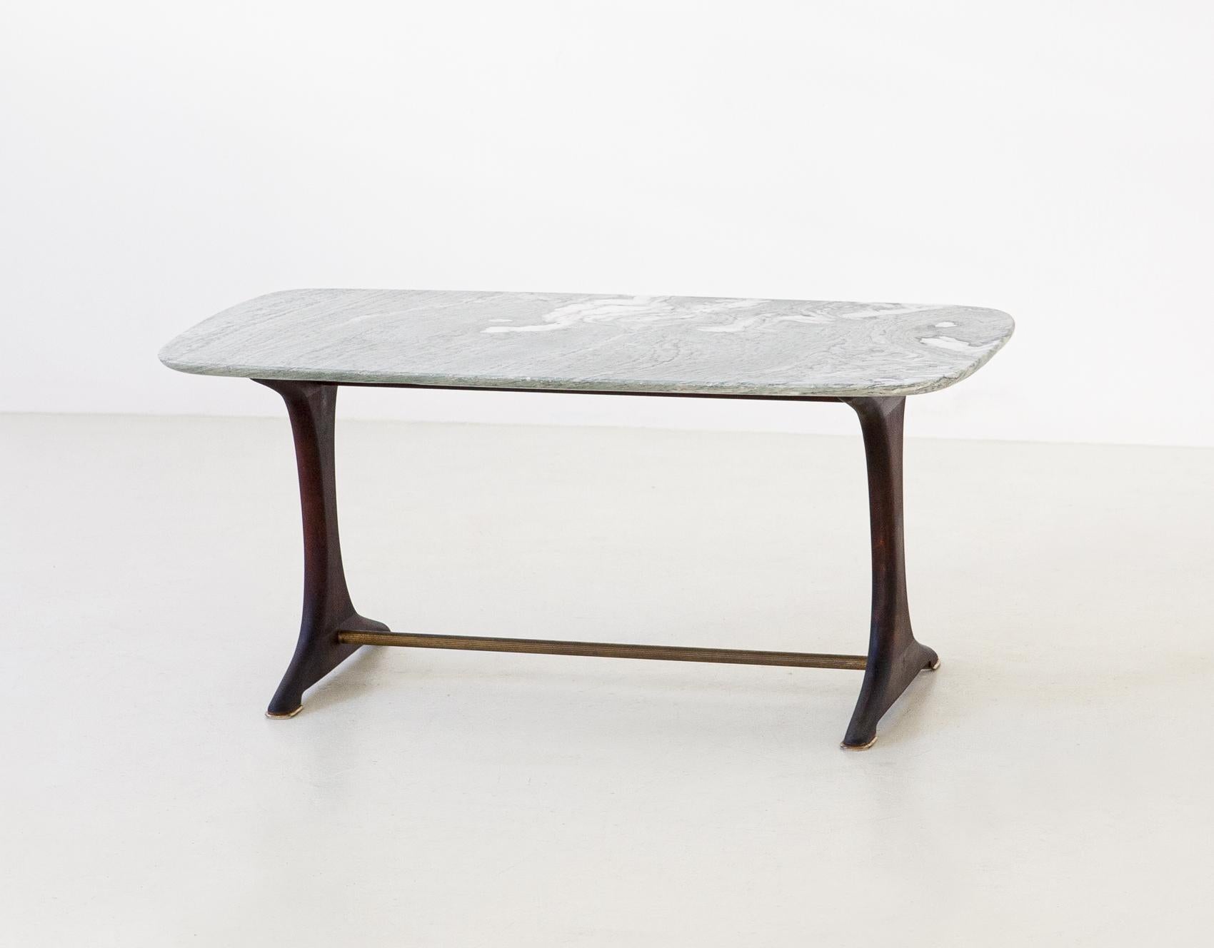 1950s Italian Low Table with Marble Top In Good Condition In Rome, IT