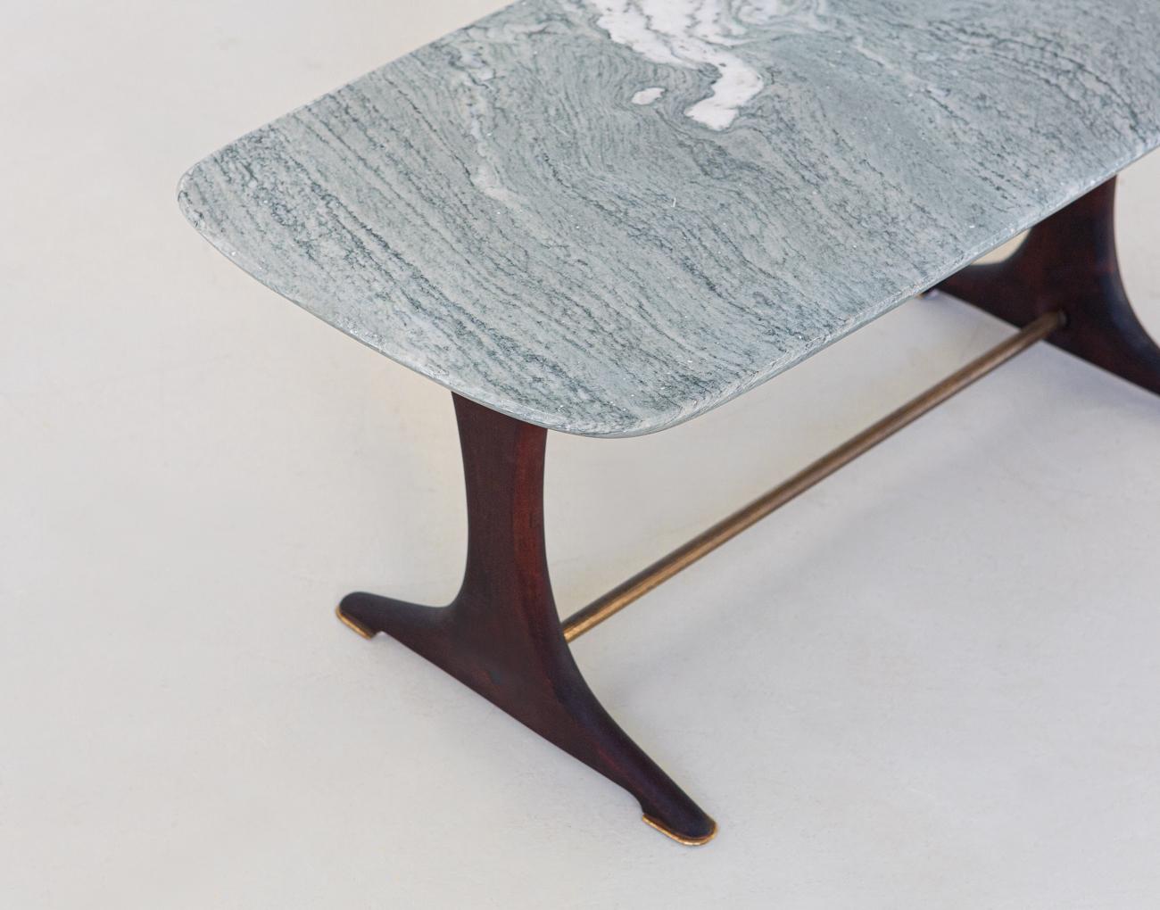 Brass 1950s Italian Low Table with Marble Top