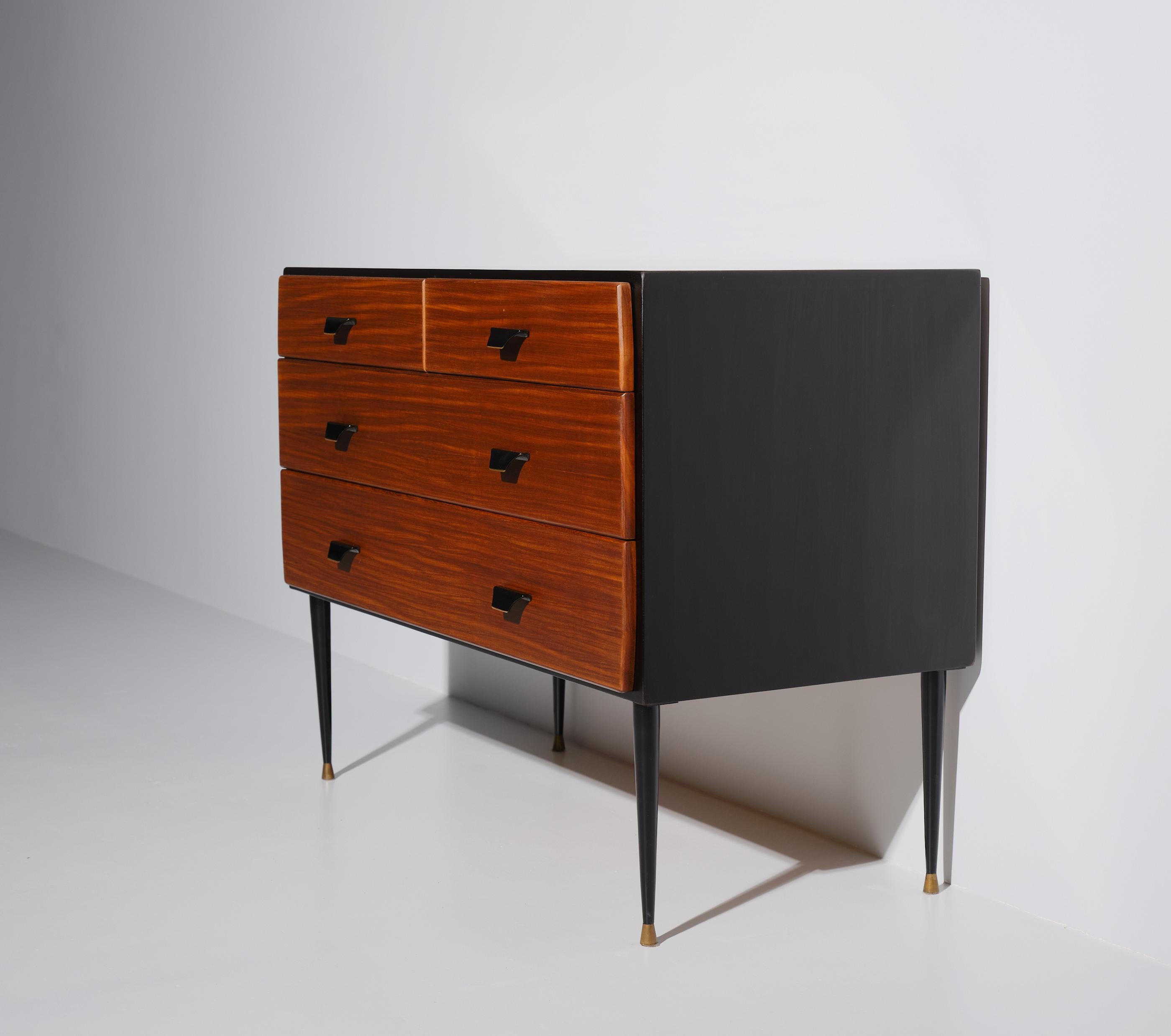 Mid-Century Modern 1950s Italian Chest of Drawers with Iron Legs and Brass Details