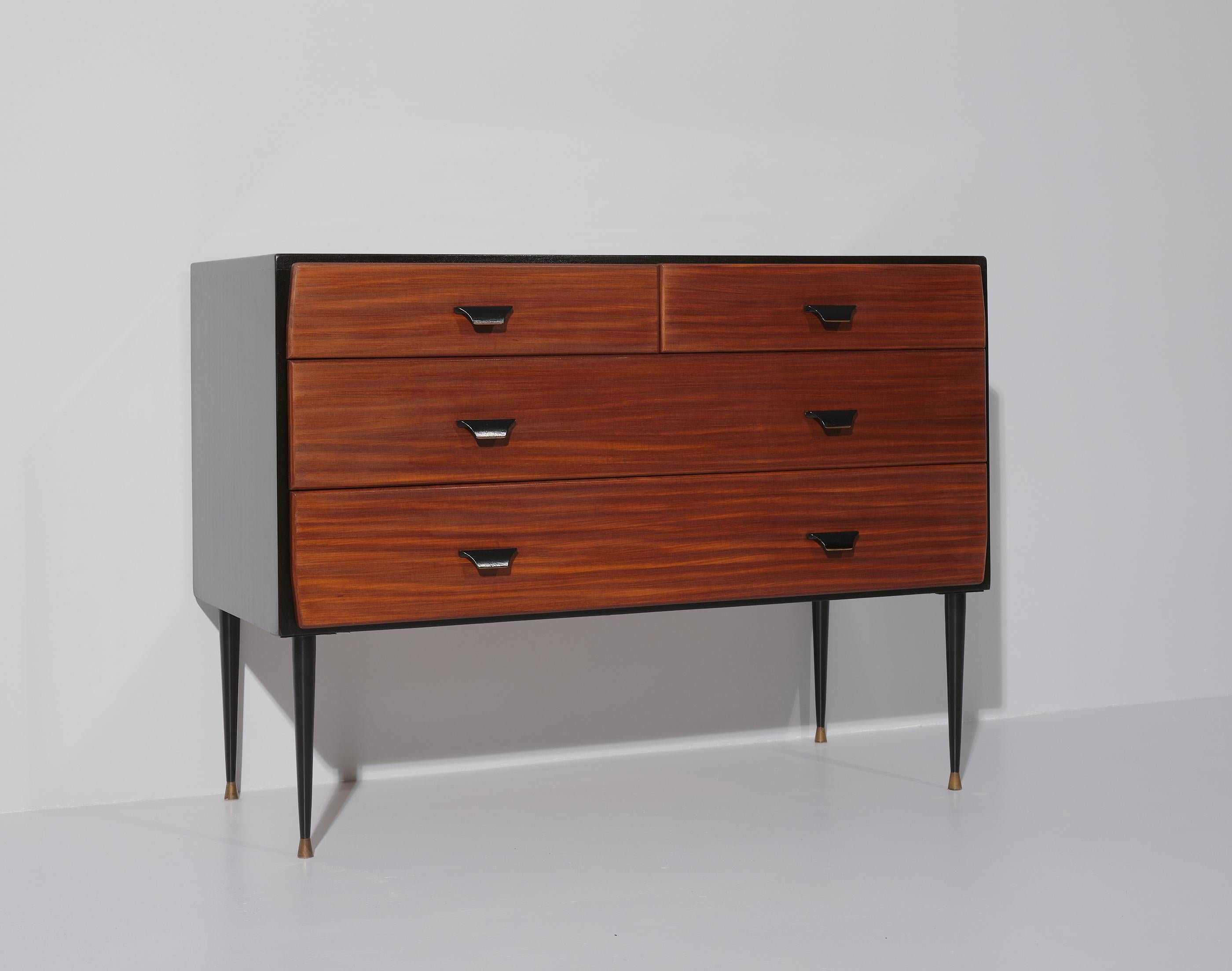 1950s Italian Chest of Drawers with Iron Legs and Brass Details 2