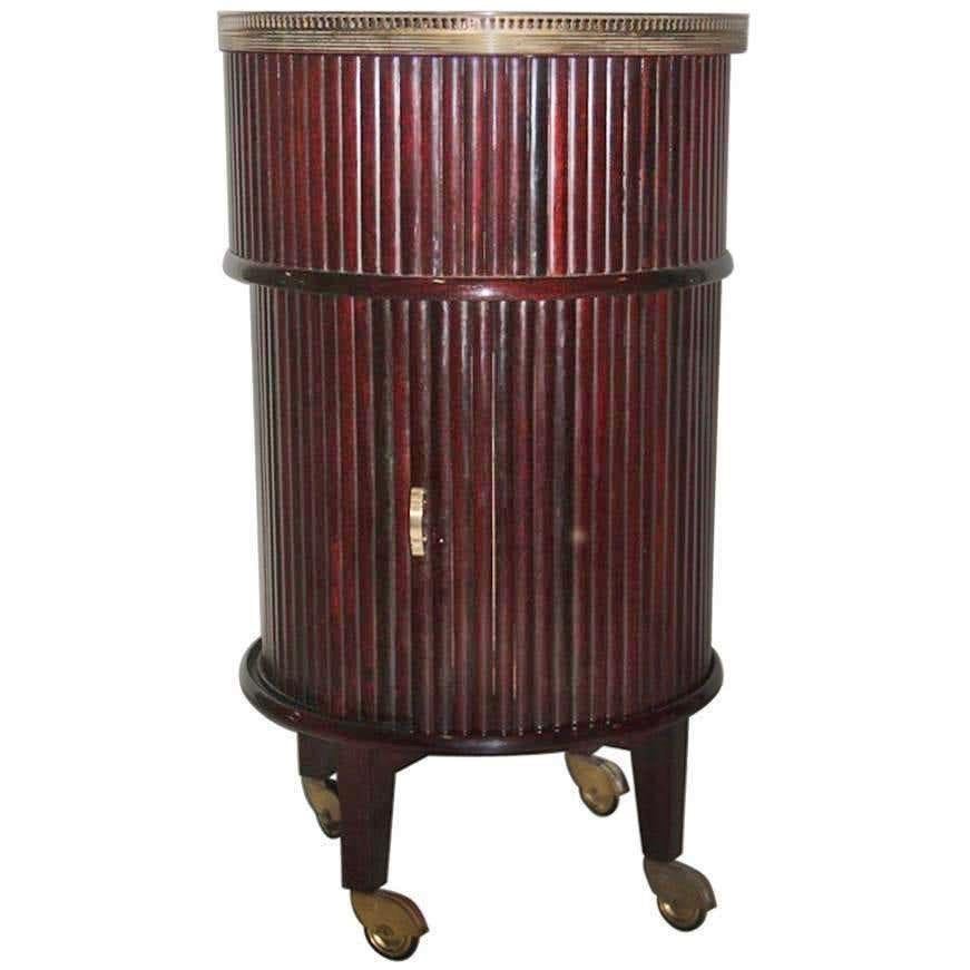 1950s Italian Mahogany Tambour and Brass Drinks Trolley In Good Condition In Hanover, MA