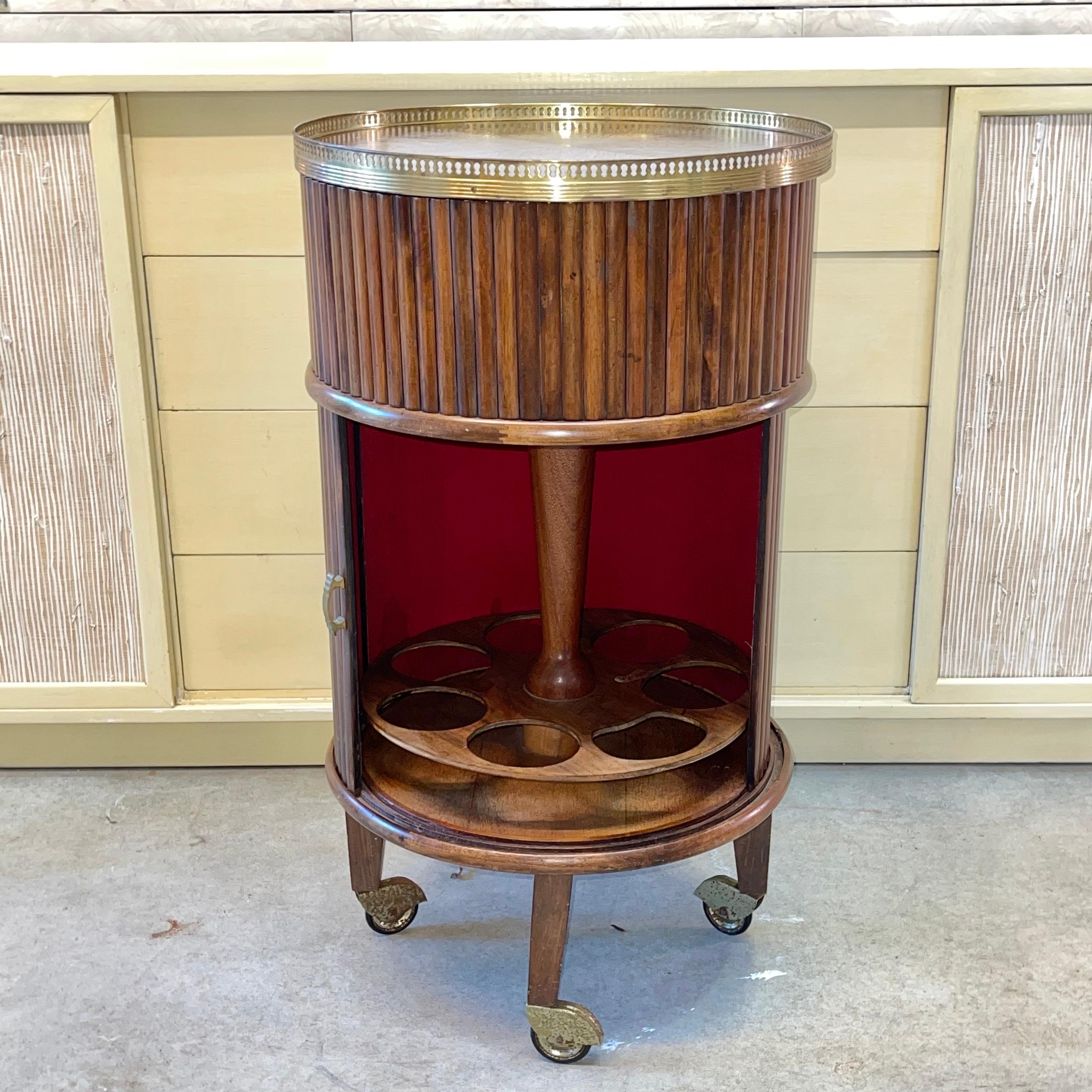 1950s Italian Mahogany Tambour and Brass Drinks Trolley 3