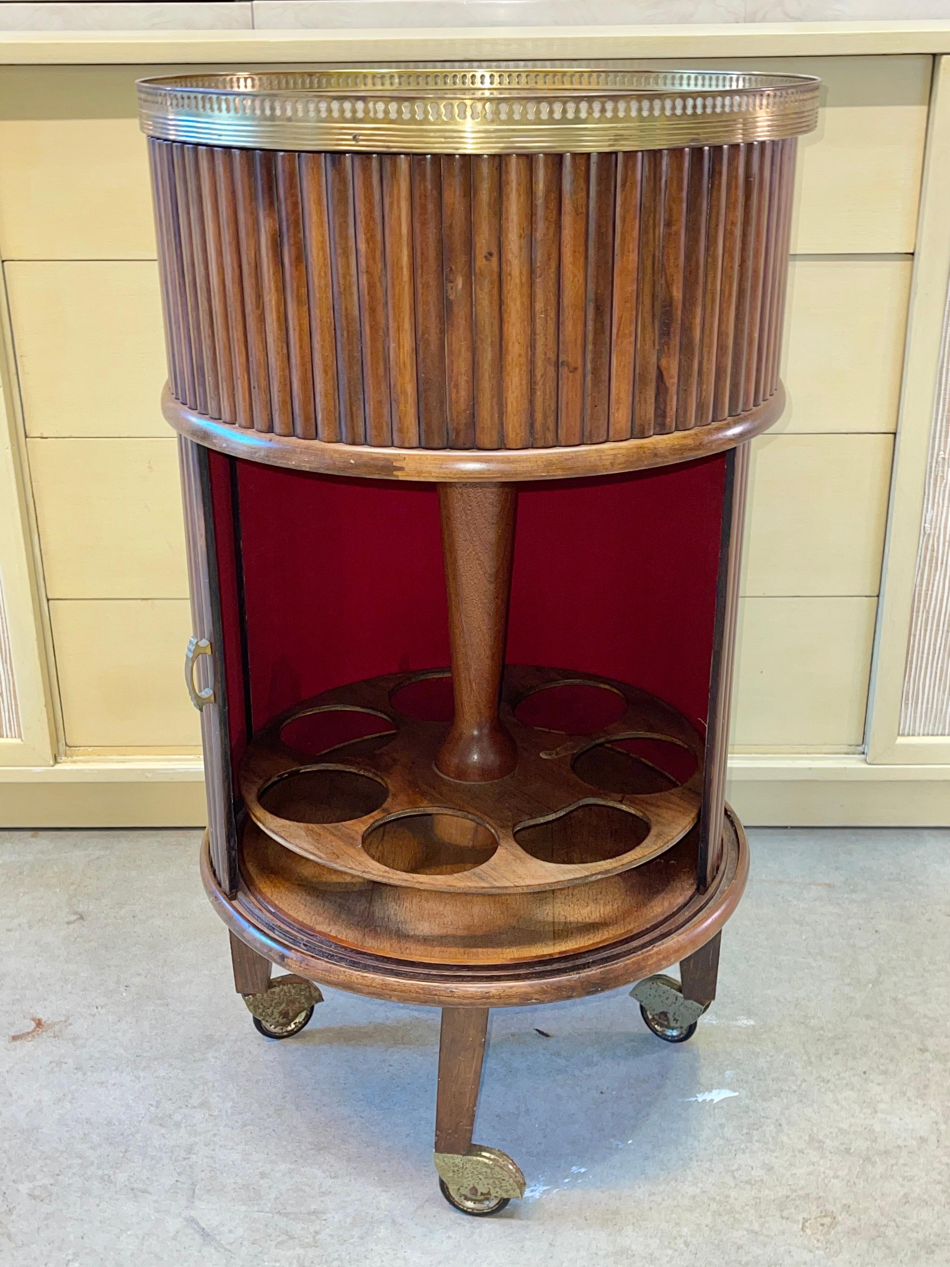 1950s Italian Mahogany Tambour and Brass Drinks Trolley 4