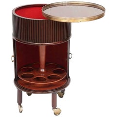 1950s Italian Mahogany Tambour and Brass Drinks Trolley