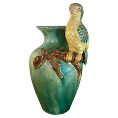 Vase « Perroquet côtier » en majolique italienne des années 1950 – Céramique peinte à la main