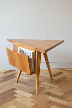 1950s Italian Maple Veneered Triangle Coffee Table with Magazine Holder