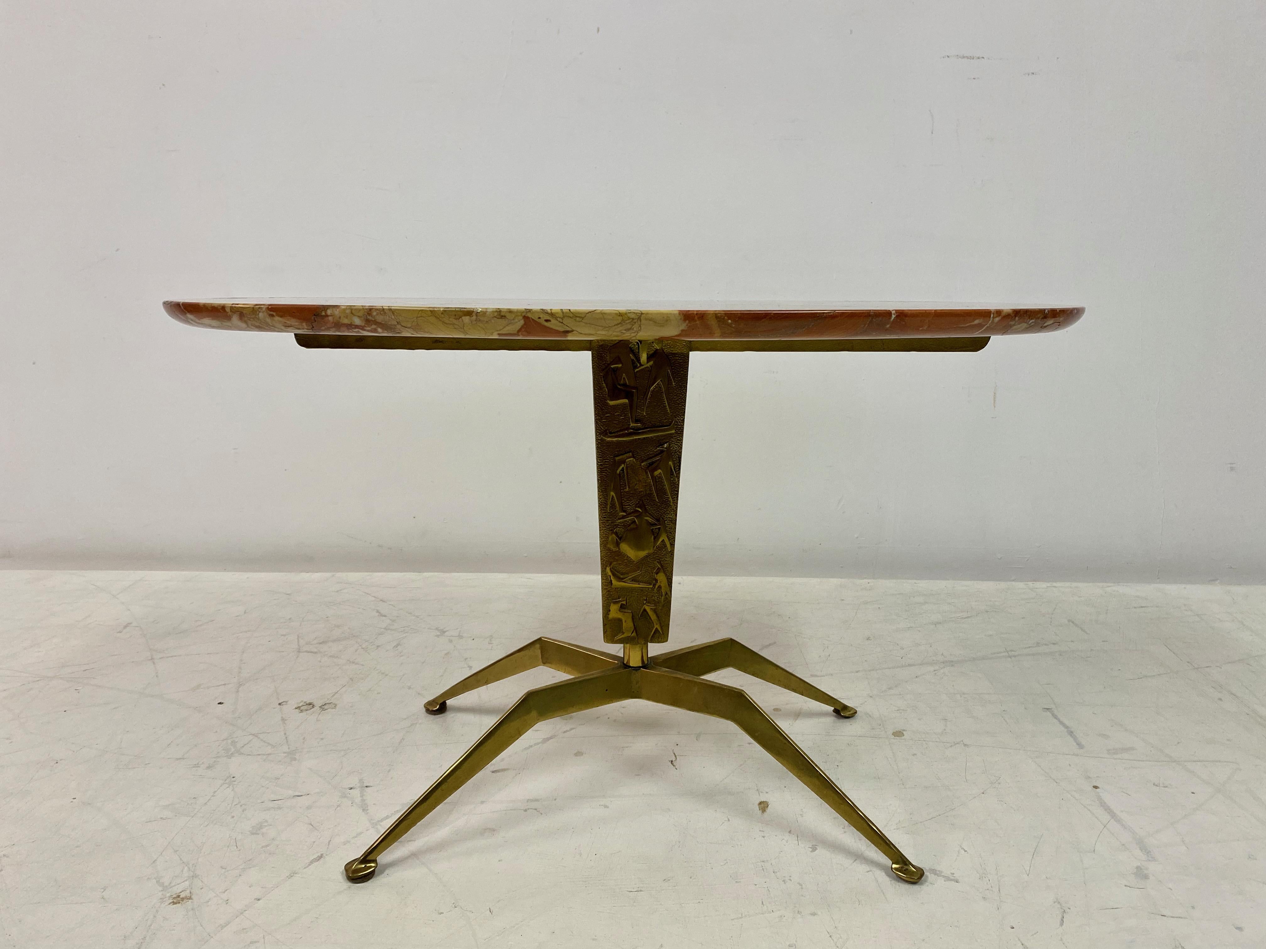Mid-Century Modern 1950s Italian Marble and Brass Coffee Table For Sale