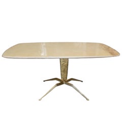 1950s Italian Marble Coffee Table on Sculptural Brass Base