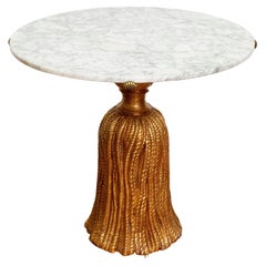 1950s Italian Marble-Top Table with Gilt Metal Base