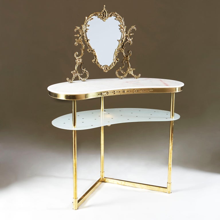 Brass 1950s Italian Marble Topped Dressing-Table For Sale