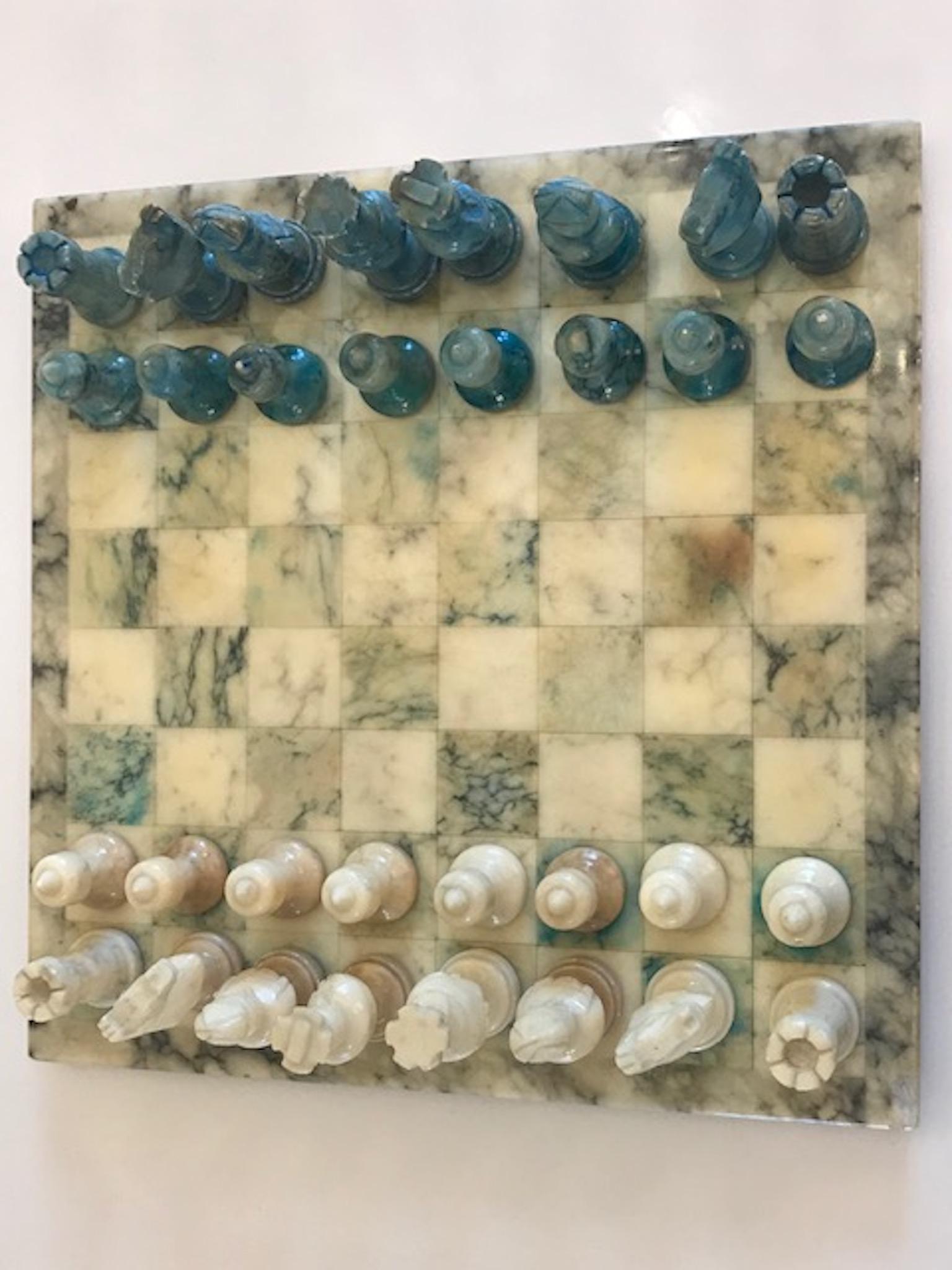 Mid-Century Modern 1950s Italian Marble Two-Colors Chess Board  For Sale