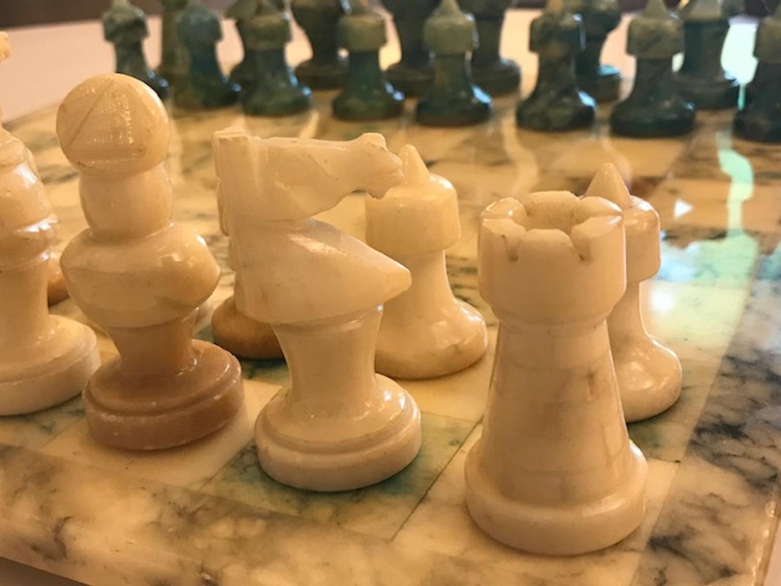 20th Century 1950s Italian Marble Two-Colors Chess Board  For Sale