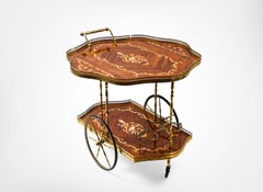1950s Italian Marquetry Drop Leaf Olivewood Bar Cart