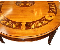 1950's Italian Marquetry Oval Dining Table with Musical Inlay & Extension Leaves