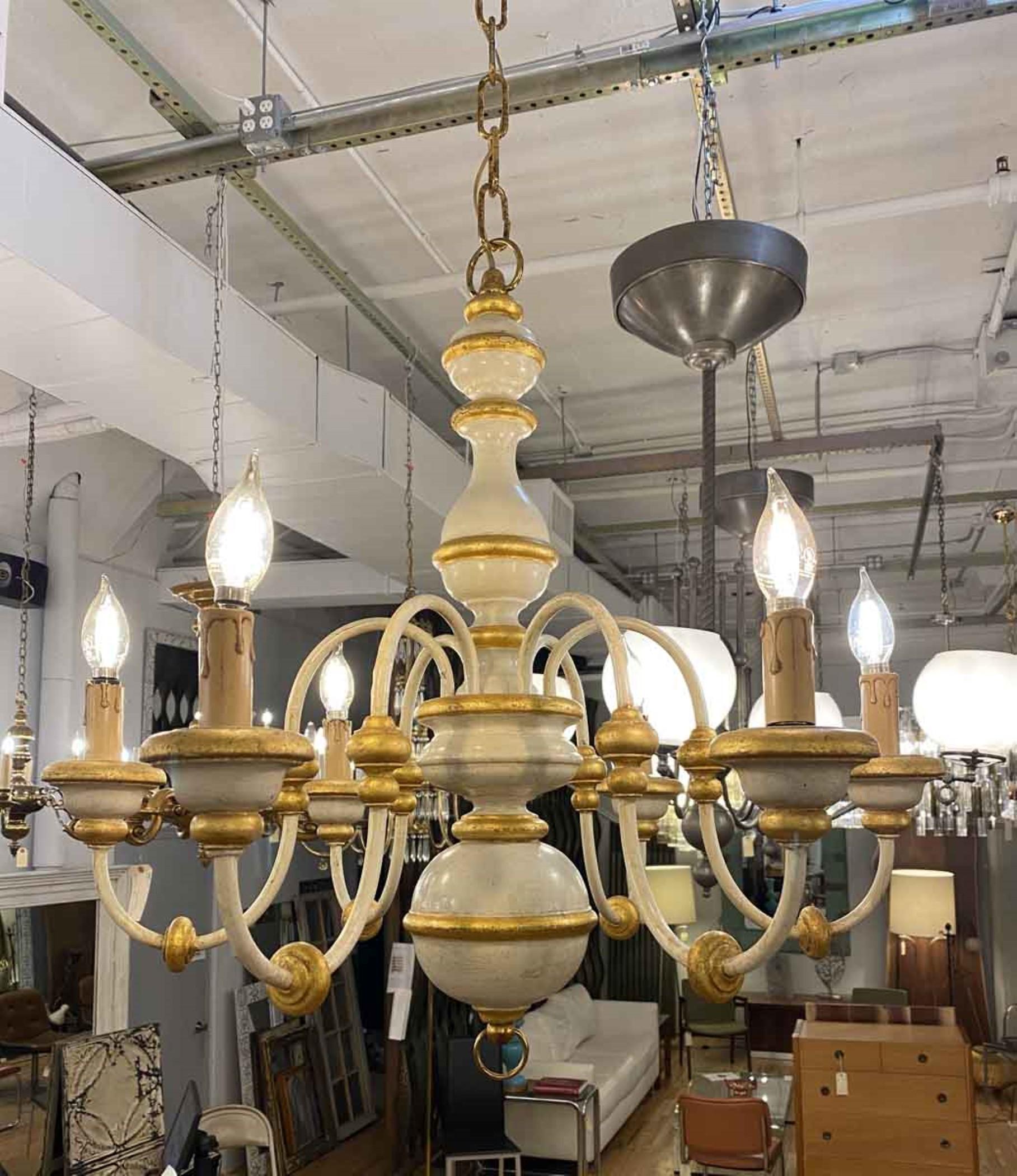 Mid-Century Modern 1950s Italian Midcentury 6-Arm Wooden Chandelier