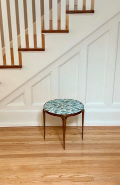1950s Italian Mid-Century Copper Brass & Mosaic Tile Round Side Table