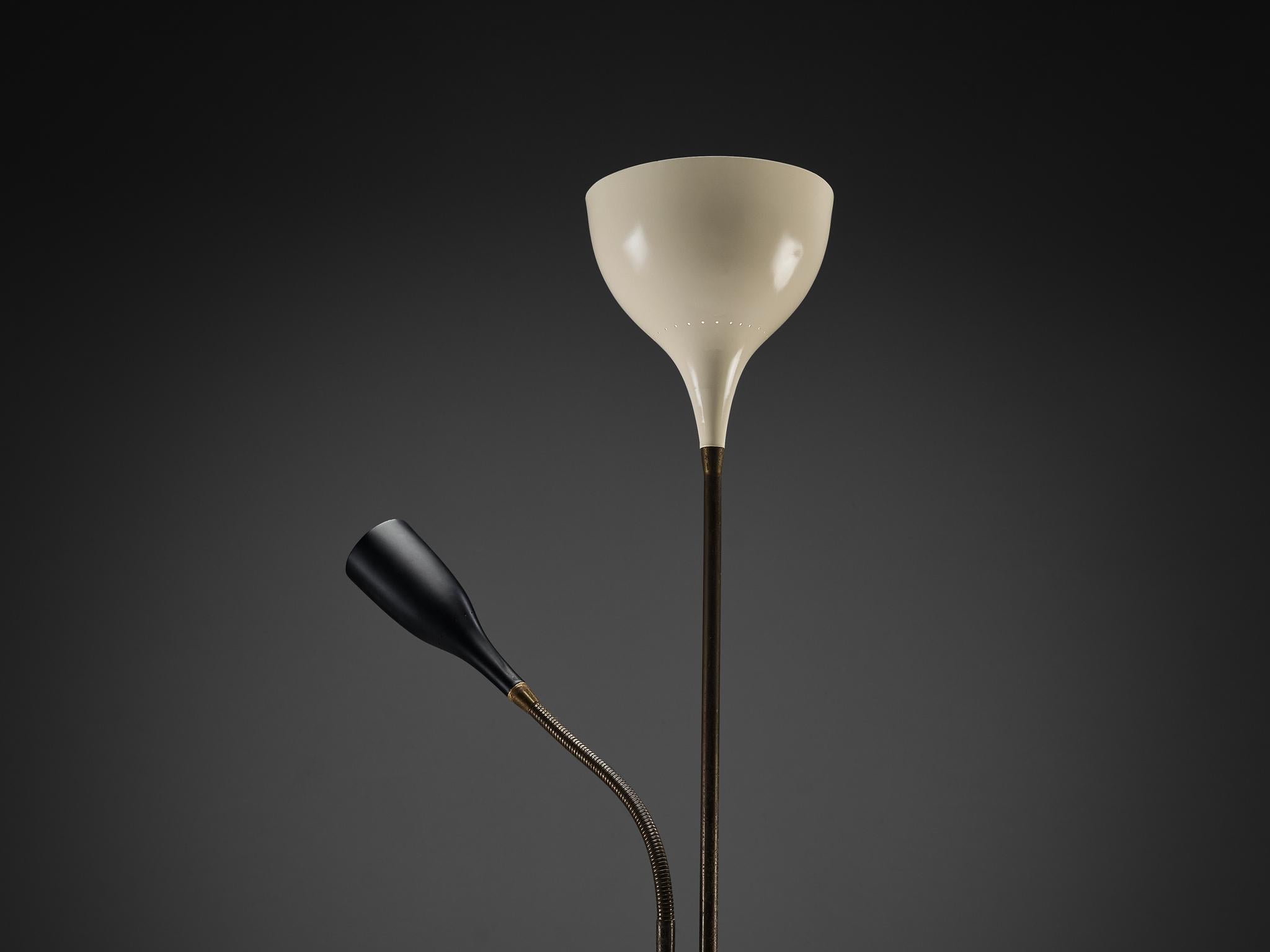 1950s Italian Mid-Century Floor Lamp in Coated Aluminum and Brass In Good Condition For Sale In Waalwijk, NL