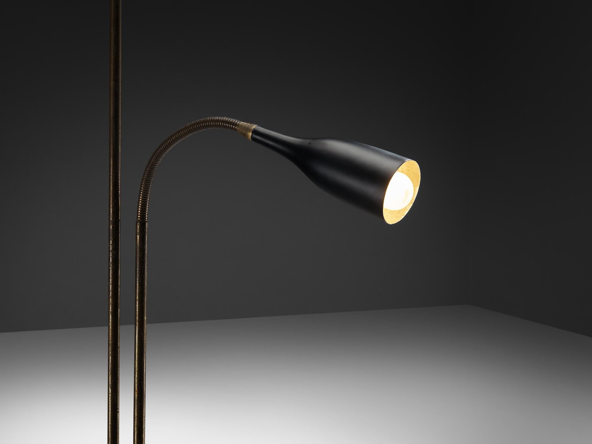 Mid-20th Century 1950s Italian Mid-Century Floor Lamp in Coated Aluminum and Brass For Sale