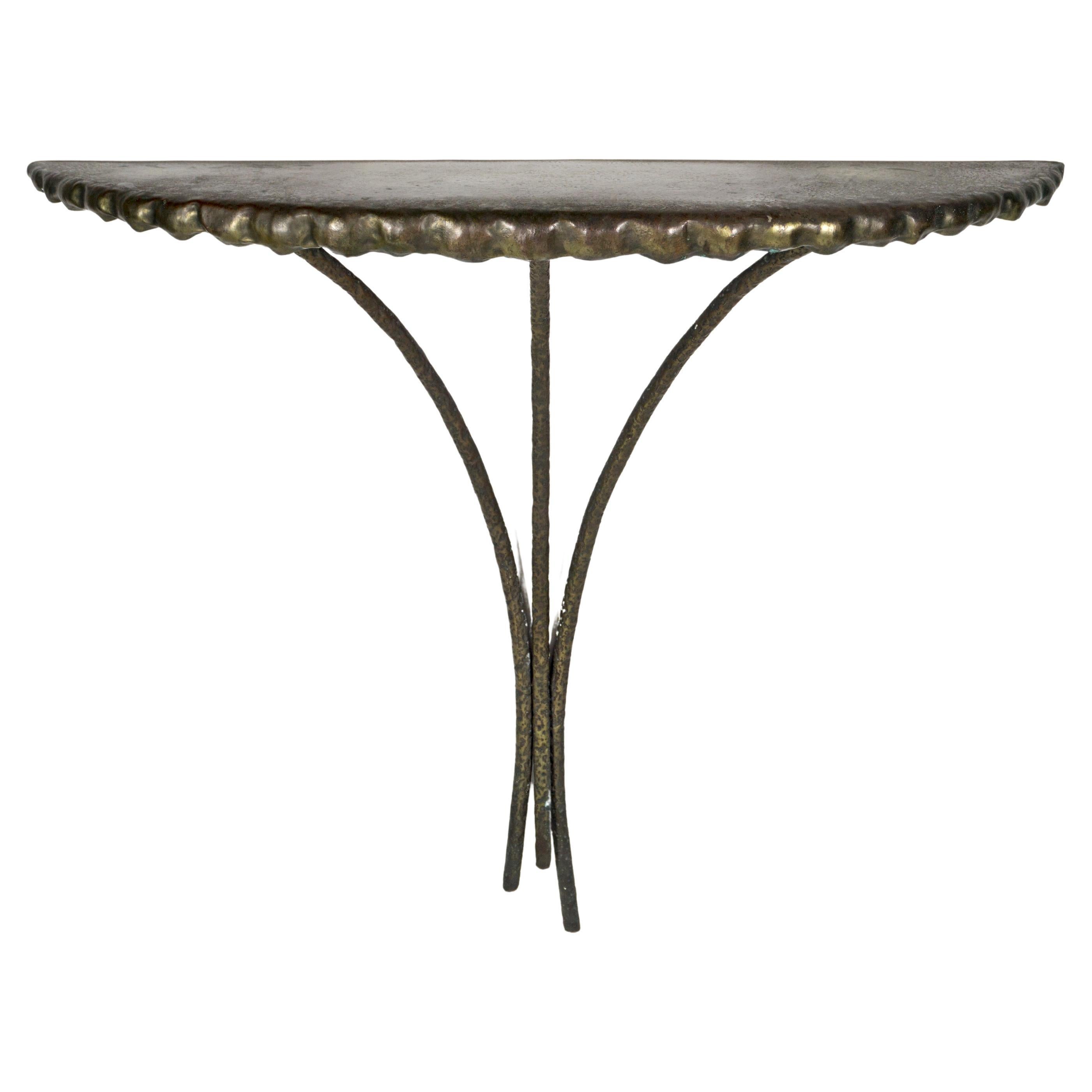 1950s Italian Mid-Century Hammered Brass Console Table by Angelo Bragalini