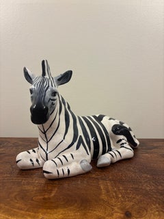 1950s Italian Mid-Century Hand-Painted Ceramic Zebra Sculpture