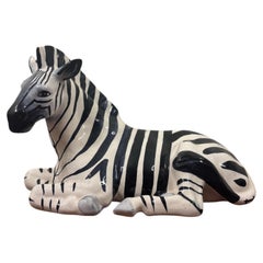 1950s Italian Mid-Century Hand-Painted Ceramic Zebra Sculpture