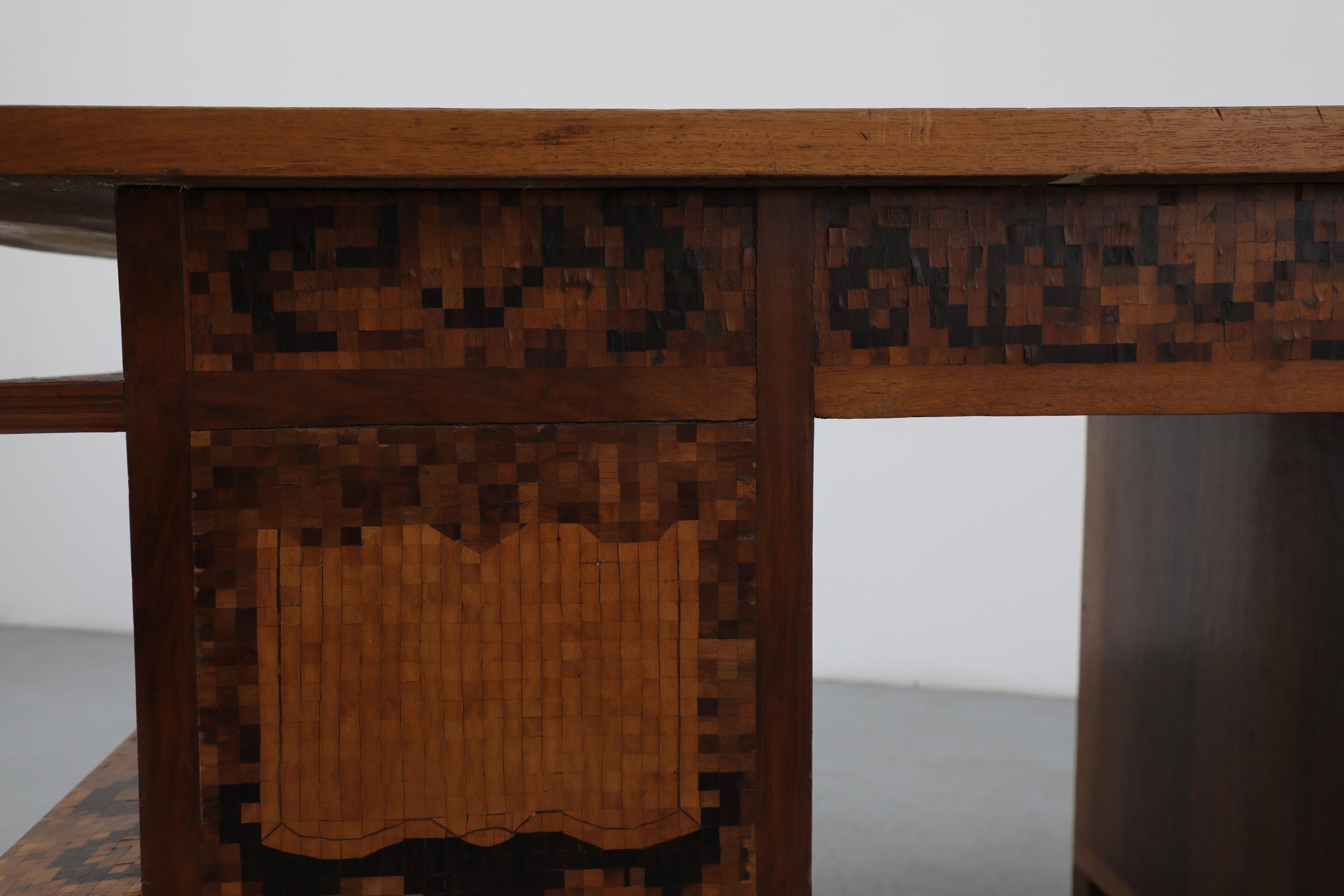 1950s Italian Mid-Century Marquetry Desk with Ship Motif & Built-in Shelves For Sale 6