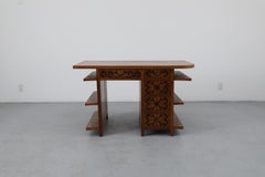1950s Italian Mid-Century Marquetry Desk with Ship Motif & Built-in Shelves