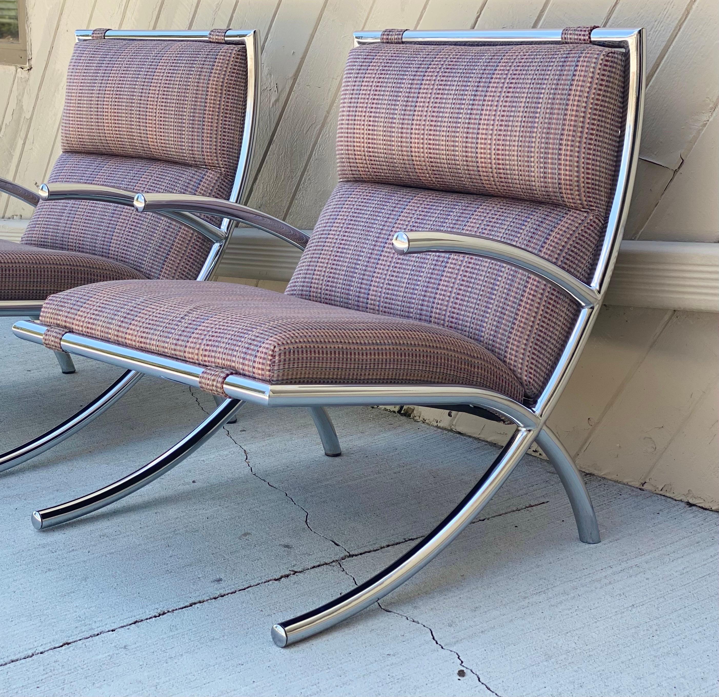 European 1950s Italian Mid-Century Modern Chrome Lounge Armchairs, a Pair For Sale