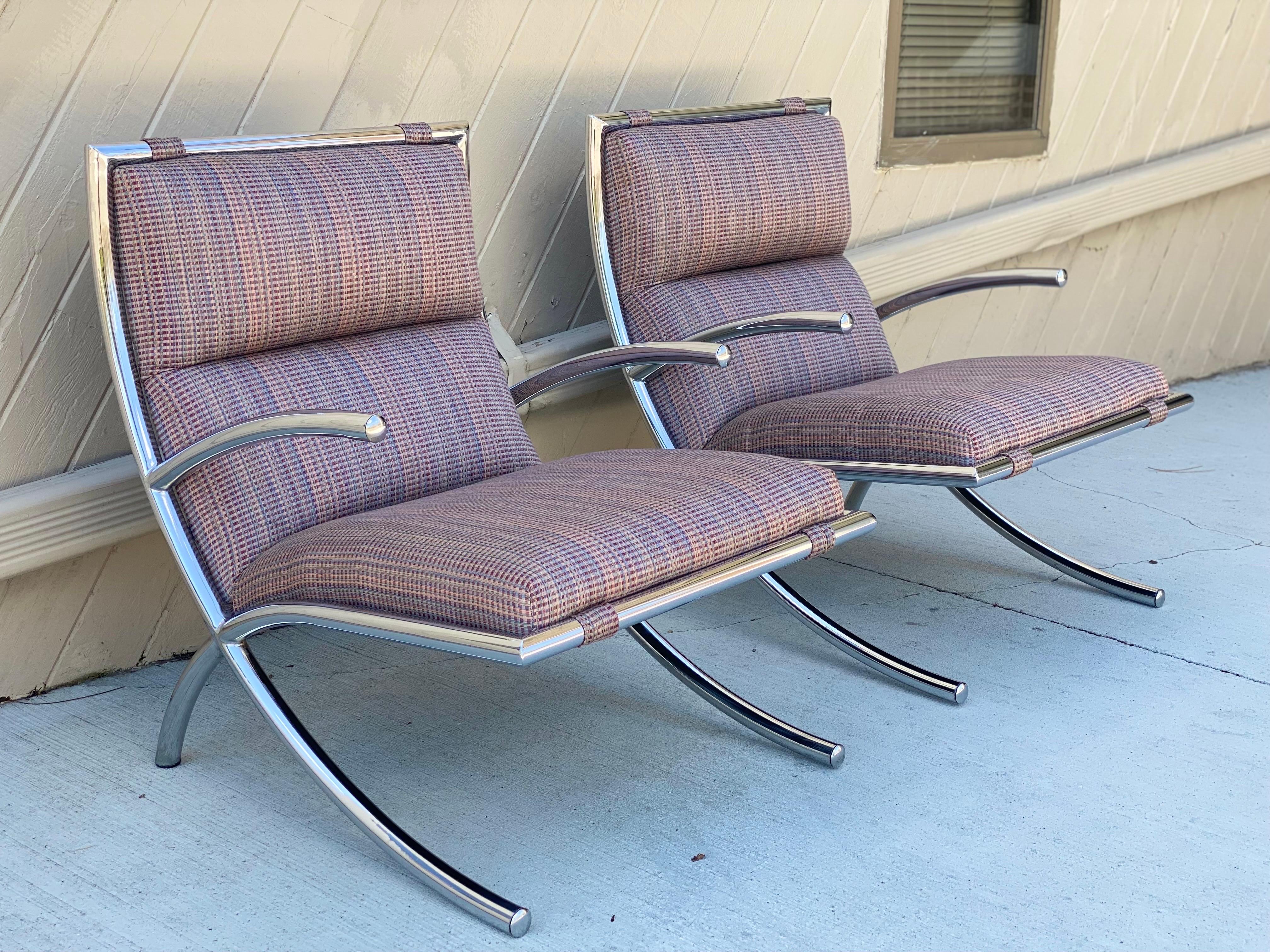 1950s Italian Mid-Century Modern Chrome Lounge Armchairs, a Pair In Good Condition For Sale In Farmington Hills, MI