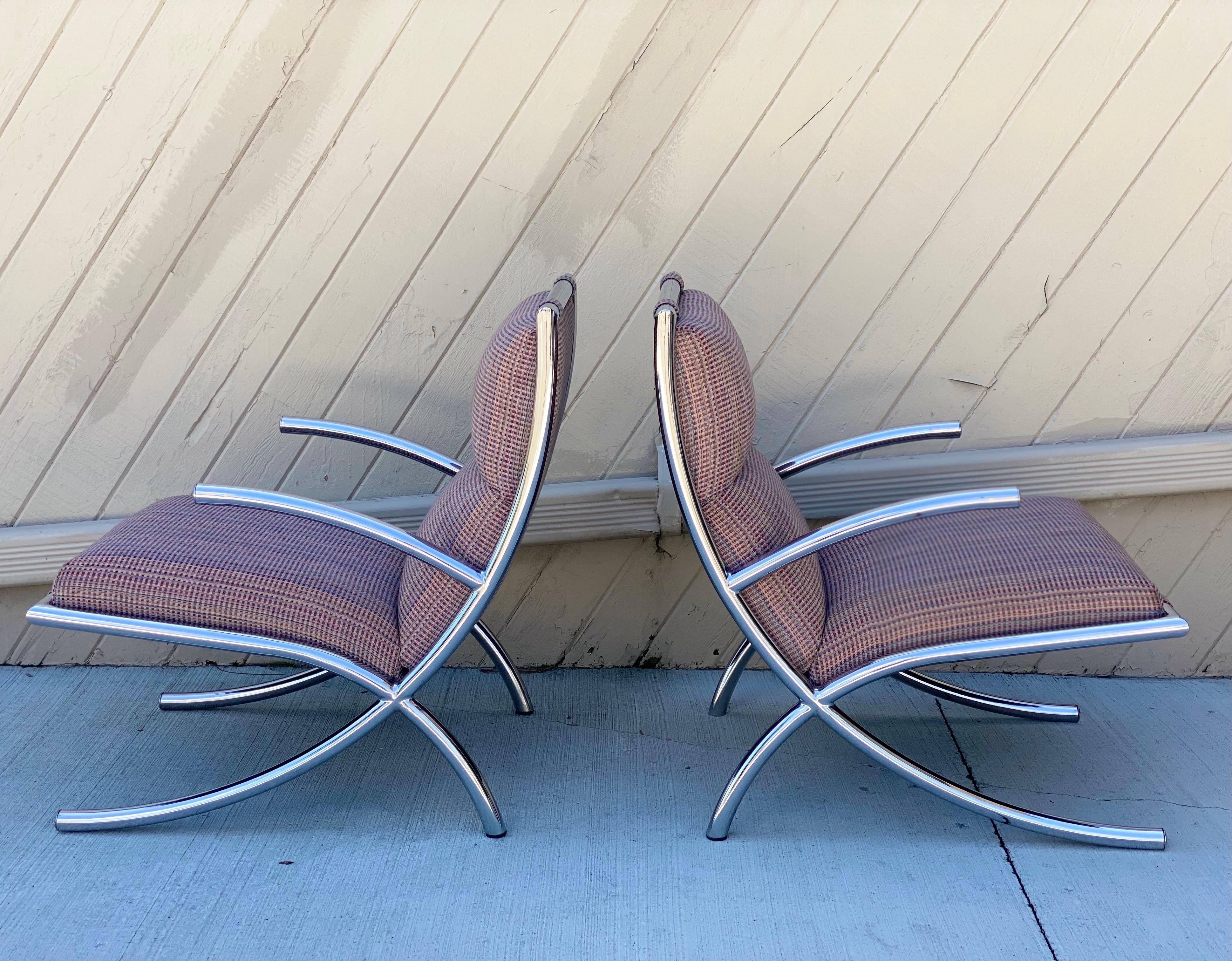 Mid-20th Century 1950s Italian Mid-Century Modern Chrome Lounge Armchairs, a Pair For Sale