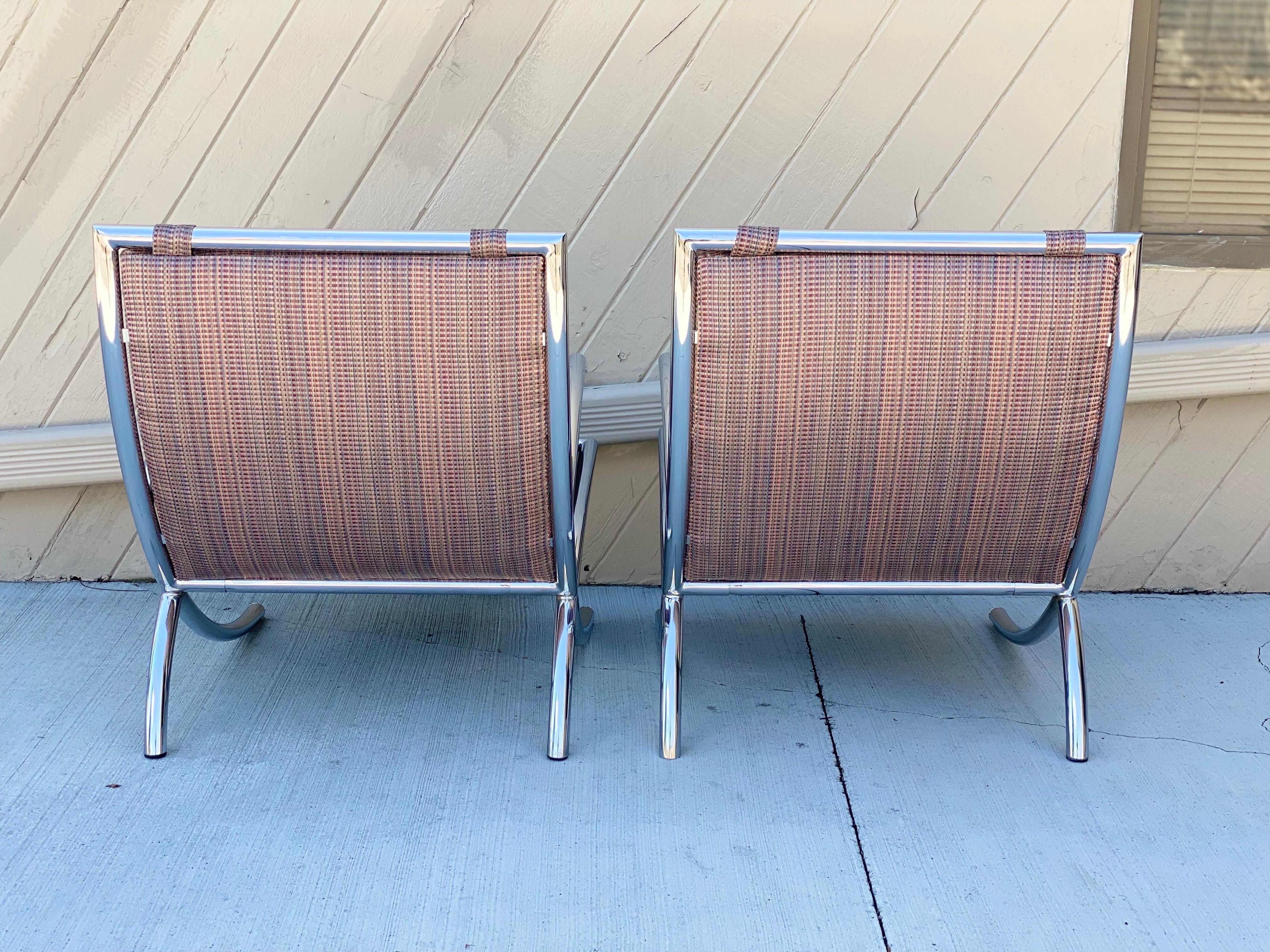 Fabric 1950s Italian Mid-Century Modern Chrome Lounge Armchairs, a Pair For Sale