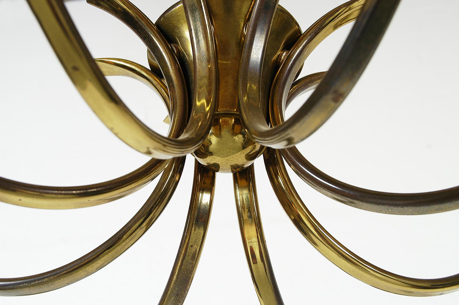 1950s Italian Mid-Century Modern Decorative 8-Arm Brass and Glass Chandelier 10